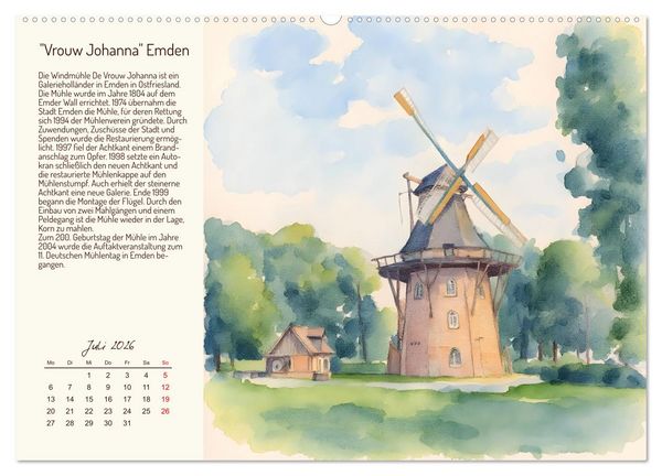 Produktbild: Deutschlands sch&ouml;nste Windm&uuml;hlen (hochwertiger Premium Wandkalender 2026 DIN A2 quer), Kunstdruck in Hochglanz