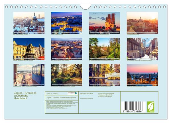 Produktbild: Zagreb - Kroatiens zauberhafte Hauptstadt (Wandkalender 2026 DIN A4 quer), CALVENDO Monatskalender