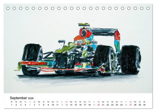 Produktbild: Illustrationen Formel 1 Rennwagen (Tischkalender 2026 DIN A5 quer), CALVENDO Monatskalender
