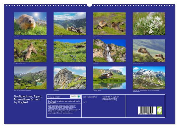 Produktbild: Gro&szlig;glockner, Alpen, Murmeltiere & mehr by VogtArt (hochwertiger Premium Wandkalender 2026 DIN A2 quer), Kunstdruck in Hochglanz