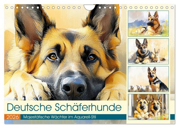 Produktbild: Deutsche Sch&auml;ferhunde. Majest&auml;tische W&auml;chter im Aquarell-Stil (Wandkalender 2026 DIN A4 quer), CALVENDO Monatskalender