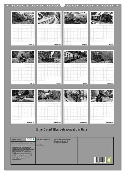 Produktbild: Unter Dampf. Eisenbahnromantik im Harz (Wandkalender 2026 DIN A2 hoch), CALVENDO Monatskalender