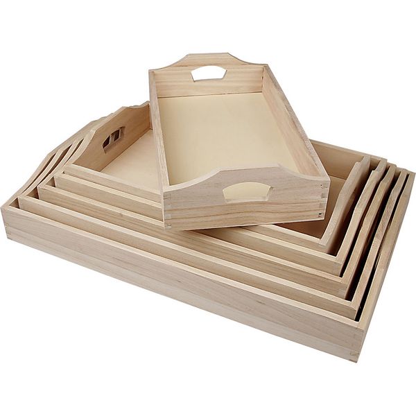 Produktbild: Creativ Company Tablett-Set, H 5 cm, L 29+32+35+38+41+44 cm, B 16,5+19+22+25+27+30 cm, 6 Stk/ 1 Set