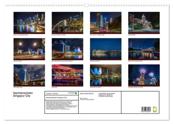Produktbild: Nachtansichten Singapur City (Wandkalender 2026 DIN A2 quer), CALVENDO Monatskalender