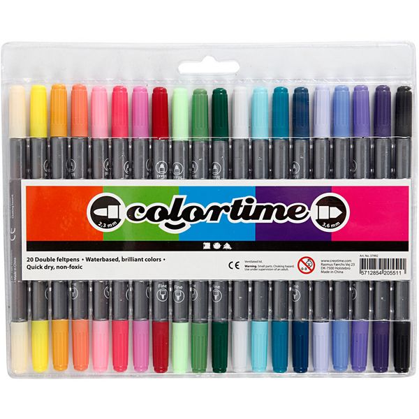 Produktbild: Creativ Company Colortime Dual-Filzstifte, Strichst&auml;rke , 2,3+3,6 mm, Zus&auml;tzliche Farben, 20 Stk