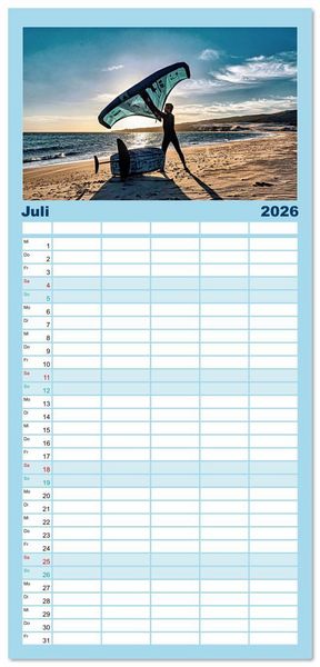 Produktbild: Familienplaner 2026 - Wingfoilen - fliegen &uuml;ber das Wasser mit 5 Spalten (Wandkalender, 21 x 45 cm) CALVENDO