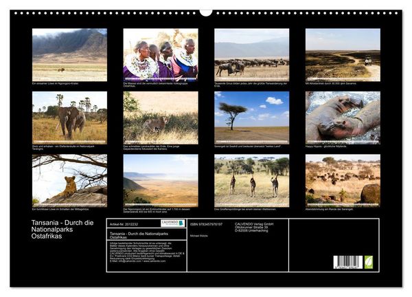 Produktbild: Tansania - Durch die Nationalparks Ostafrikas (Wandkalender 2026 DIN A2 quer), CALVENDO Monatskalender