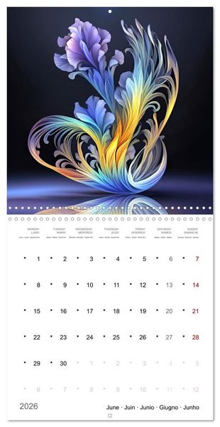 Produktbild: Fleurs en verre color&eacute; (Calendrier mural carr&eacute; 2026 30x30 cm) Calendrier double avec une page pour vos prises de notes