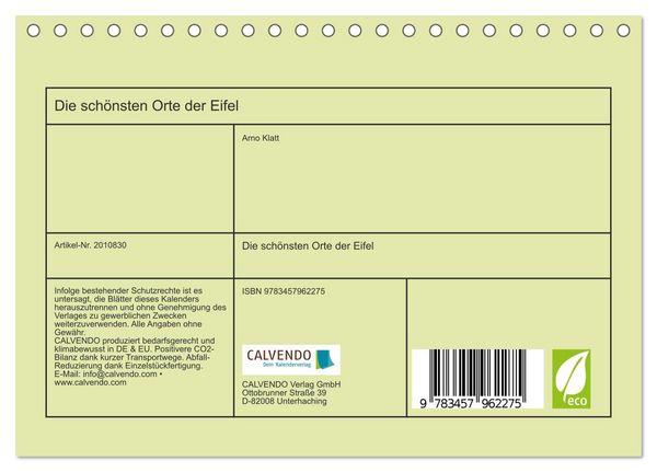 Produktbild: Die sch&ouml;nsten Orte der Eifel (Tischkalender 2026 DIN A5 quer), CALVENDO Monatskalender
