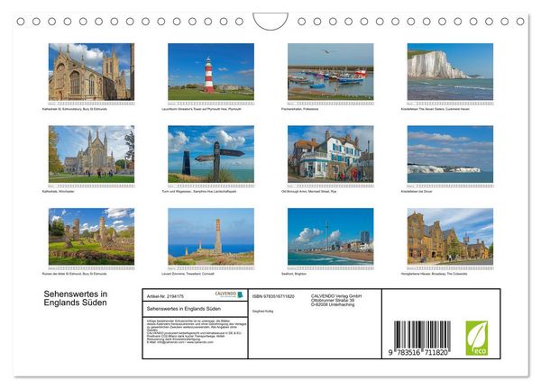 Produktbild: Sehenswertes in Englands S&uuml;den (Wandkalender 2026 DIN A4 quer), CALVENDO Monatskalender