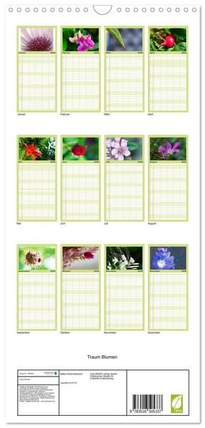 Produktbild: Familienplaner 2026 - Traum Blumen mit 5 Spalten (Wandkalender, 21 x 45 cm) CALVENDO