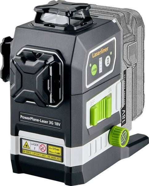 Produktbild: Laserliner PowerPlane-Laser 3G Multi-18V Dreidimensionaler Laser gr&uuml;ner Laser, inkl. Box, ohne Akku, selbstnivellierend Reichweite (max.): 60 m
