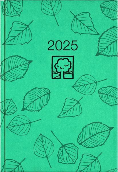 Buchkalender türkis 2025 - Bürokalender 14,5x21 cm - 1 Tag auf 1 Seite - Kartoneinband, Recyclingpapier - Stundeneinteil