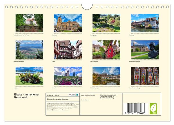 Produktbild: Elsass - Immer eine Reise wert (Wandkalender 2026 DIN A4 quer), CALVENDO Monatskalender