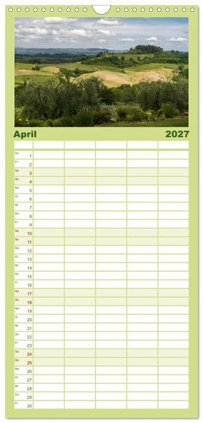 Produktbild: Familienplaner 2027 - Gr&uuml;ne Farbt&ouml;ne Toskana mit 5 Spalten (Wandkalender, 21 x 45 cm) CALVENDO