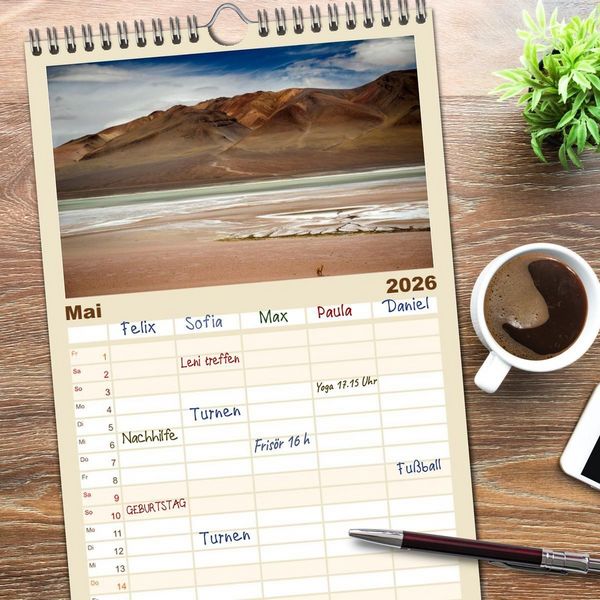 Produktbild: Familienplaner 2026 - Die Farben der Anden - Argentinien und Chile mit 5 Spalten (Wandkalender, 21 x 45 cm) CALVENDO