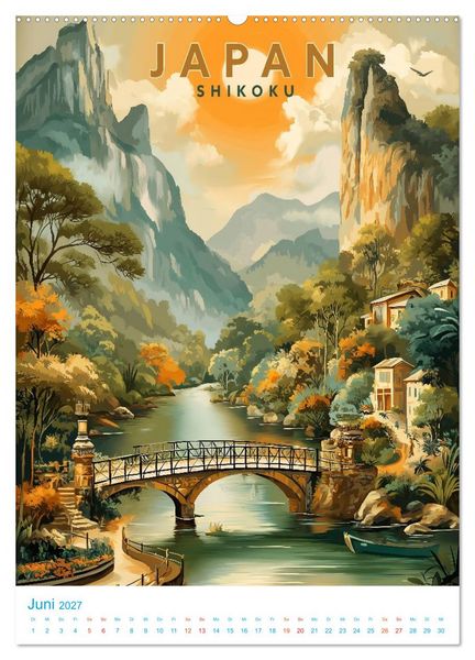 Produktbild: Japanische Inseln - Old School Poster Style (hochwertiger Premium Wandkalender 2027 DIN A2 hoch), Kunstdruck in Hochglanz