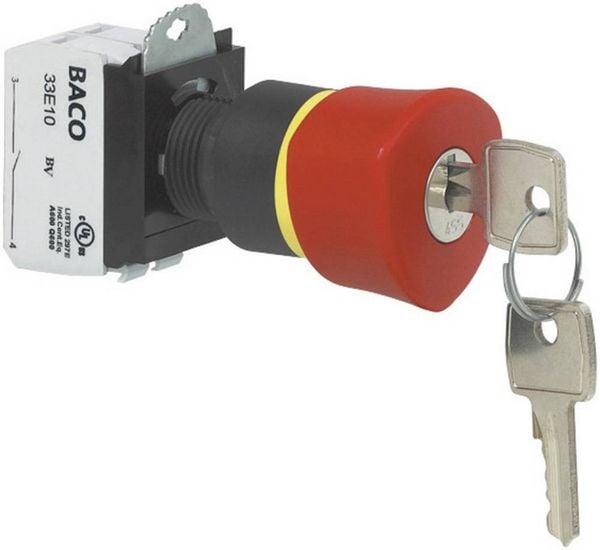 Produktbild: BACO L22GR01B Not-Aus-Schalter Frontring Kunststoff, Schwarz, mit Statusanzeige 600 V 10 A IP69K 1 St.
