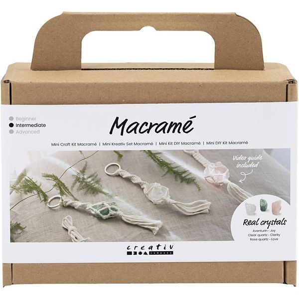 Produktbild: Creativ Company Mini Kreativ Set Macram&eacute;, Makramee, Schl&uuml;sselringe, Matt transparent, Staubgr&uuml;n, Staubrosa, Hellnatur