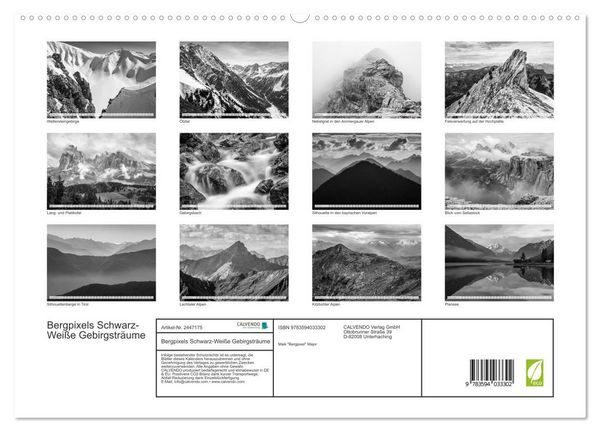Produktbild: Bergpixels Schwarz-Wei&szlig;e Gebirgstr&auml;ume (hochwertiger Premium Wandkalender 2027 DIN A2 quer), Kunstdruck in Hochglanz