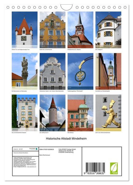 Produktbild: Historische Altstadt Mindelheim (Wandkalender 2026 DIN A4 hoch), CALVENDO Monatskalender