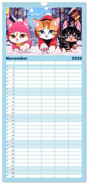 Produktbild: Familienplaner 2026 - Anime Cats mit 5 Spalten (Wandkalender, 21 x 45 cm) CALVENDO