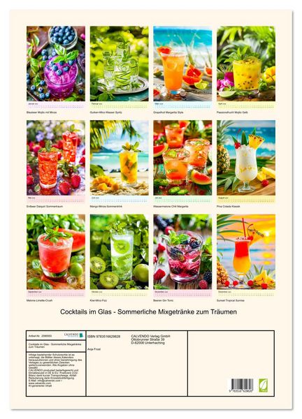 Produktbild: Cocktails im Glas - Sommerliche Mixgetr&auml;nke zum Tr&auml;umen (Wandkalender 2026 DIN A2 hoch), CALVENDO Monatskalender