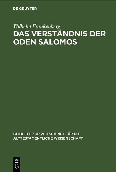 Produktbild: Das Verst&auml;ndnis der Oden Salomos
