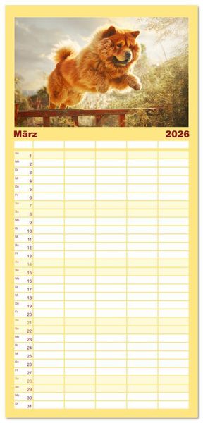 Produktbild: Familienplaner 2026 - Chow Chow Momente. Fellpoesie aus dem Reich der Mitte mit 5 Spalten (Wandkalender, 21 x 45 cm) CALVENDO