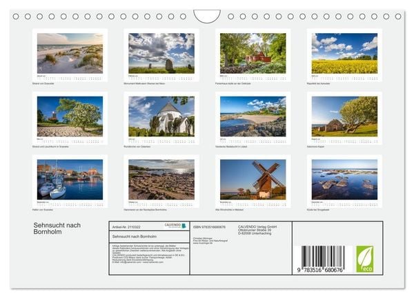 Produktbild: Sehnsucht nach Bornholm (Wandkalender 2026 DIN A4 quer), CALVENDO Monatskalender