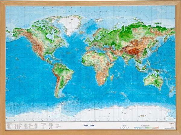 Produktbild: Welt Gross 1:53.000.000 mit Naturholzrahmen