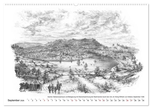 Produktbild: ZeitZeichnen: Burgen und Befestigungen in der Aachener Region (hochwertiger Premium Wandkalender 2026 DIN A2 quer), Kunstdruck in Hochglanz