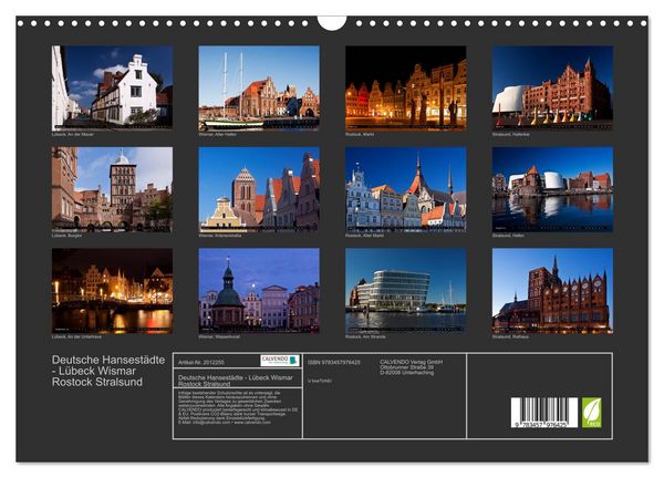 Produktbild: Deutsche Hansest&auml;dte - L&uuml;beck Wismar Rostock Stralsund (Wandkalender 2026 DIN A3 quer), CALVENDO Monatskalender
