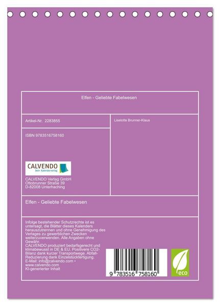 Produktbild: Elfen - Geliebte Fabelwesen (Tischkalender 2027 DIN A5 hoch), CALVENDO Monatskalender