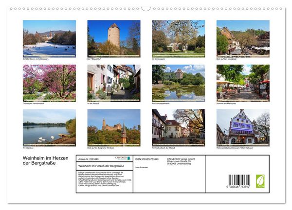 Produktbild: Weinheim im Herzen der Bergstra&szlig;e (hochwertiger Premium Wandkalender 2027 DIN A2 quer), Kunstdruck in Hochglanz
