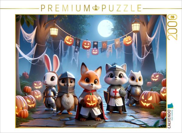 CALVENDO Puzzle Das Halloween-Fest im Ritterwald: Gruselspaß und Kürbisschnitzen | 2000 Teile Lege-Größe 90x67cm Foto-Puzzle für glückliche Stunden