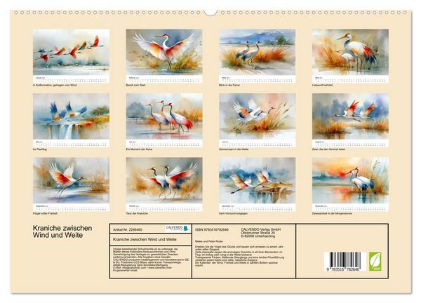 Produktbild: Kraniche zwischen Wind und Weite (hochwertiger Premium Wandkalender 2027 DIN A2 quer), Kunstdruck in Hochglanz