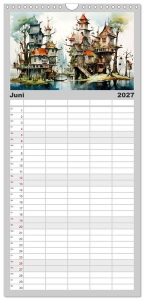 Produktbild: Familienplaner 2027 - Kuriose H&auml;user mit 5 Spalten (Wandkalender, 21 x 45 cm) CALVENDO