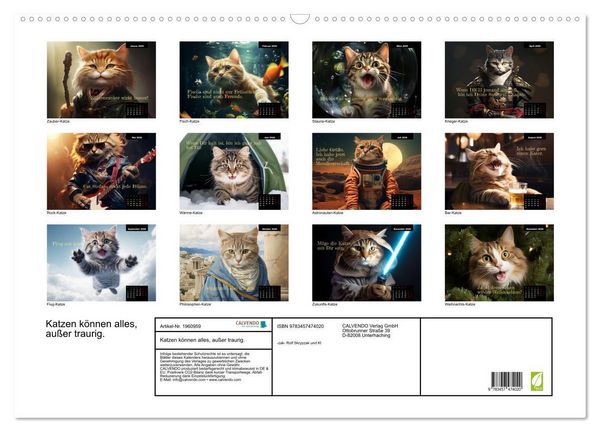 Produktbild: Katzen k&ouml;nnen alles, au&szlig;er traurig. (Wandkalender 2026 DIN A2 quer), CALVENDO Monatskalender