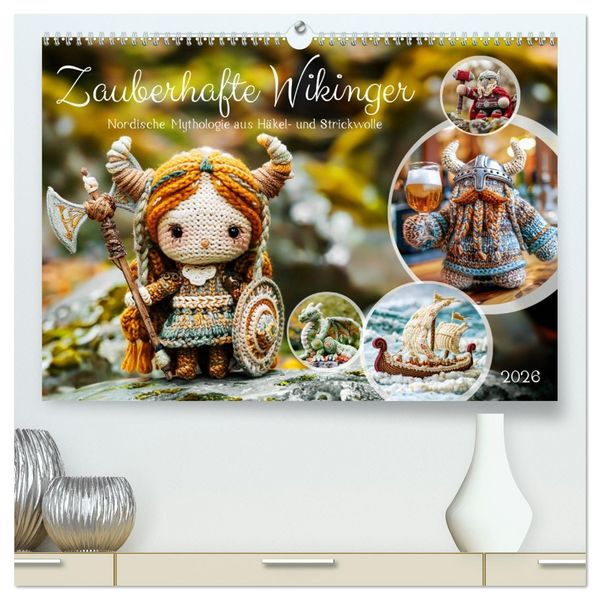 Produktbild: Zauberhafte Wikinger - Nordische Mythologie aus H&auml;kel- und Strickwolle (hochwertiger Premium Wandkalender 2026 DIN A2 quer), Kunstdruck in Hochglanz
