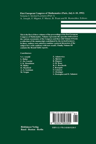 Produktbild: First European Congress of Mathematics Paris, July 6&ndash;10, 1992