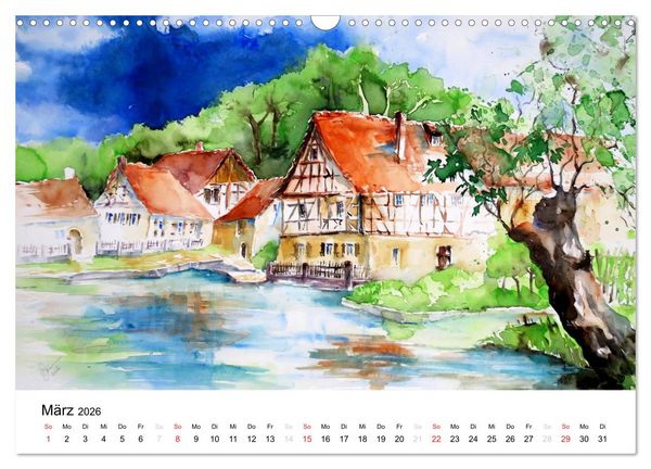 Produktbild: Aquarelle - quer durch Europa (Wandkalender 2026 DIN A3 quer), CALVENDO Monatskalender