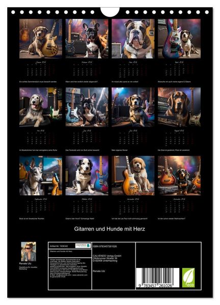 Produktbild: Gitarren und Hunde mit Herz (Wandkalender 2026 DIN A4 hoch), CALVENDO Monatskalender