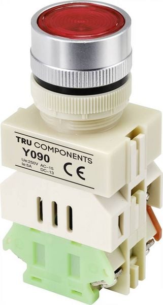 Produktbild: TRU COMPONENTS TC-9219080 Y090 Drucktaster 250 V/AC 5 A 1 x Ein/(Ein) tastend Rot (&Oslash;) 30 mm 1 St.
