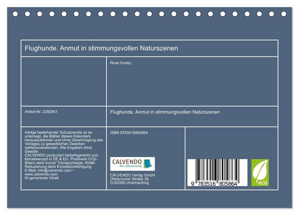 Produktbild: Flughunde. Anmut in stimmungsvollen Naturszenen (Tischkalender 2027 DIN A5 quer), CALVENDO Monatskalender