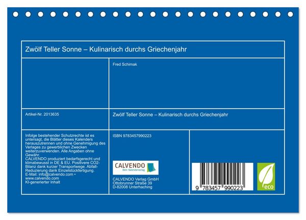 Produktbild: Zw&ouml;lf Teller Sonne &ndash; Kulinarisch durchs Griechenjahr (Tischkalender 2026 DIN A5 quer), CALVENDO Monatskalender
