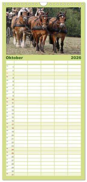 Produktbild: Familienplaner 2026 - Starke Pferde bei der Arbeit mit 5 Spalten (Wandkalender, 21 x 45 cm) CALVENDO