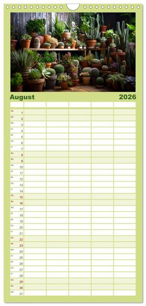 Produktbild: Familienplaner 2026 - Kaktuszauberland mit 5 Spalten (Wandkalender, 21 x 45 cm) CALVENDO
