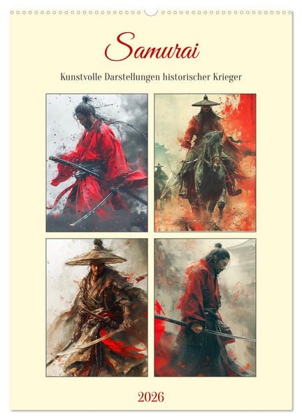 Samurai. Kunstvolle Darstellungen historischer Krieger (Wandkalender 2026 DIN A2 hoch), CALVENDO Monatskalender