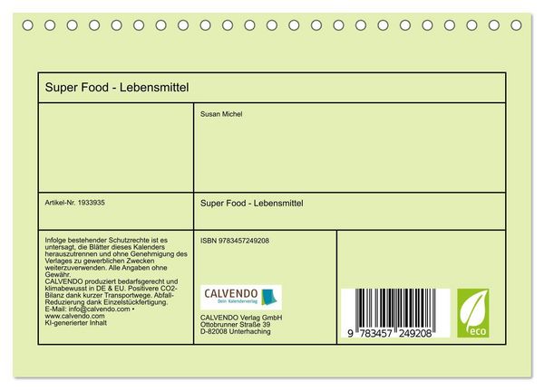 Produktbild: Super Food - Lebensmittel (Tischkalender 2026 DIN A5 quer), CALVENDO Monatskalender